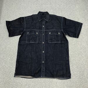 Boom Shirt Mens Large Blue Denim Short Sleeve Button Up Utility Pockets Workwear